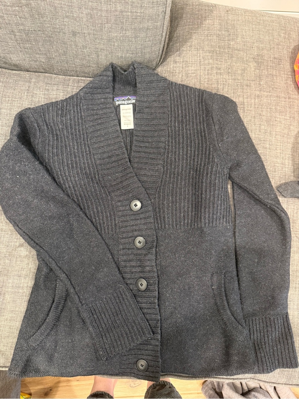 Patagonia Women's Charcoal Ribbed Shawl-Collar Cardigan